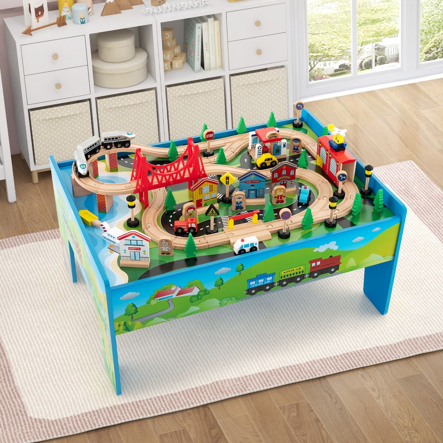 80-Piece Wooden Activity Playset with Reversible Tabletop