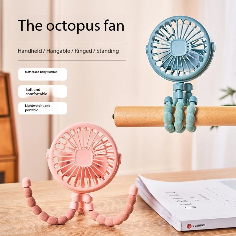 Octopus Mini USB Fan – Clip-On Cool + Night Light for Stroller, Desk & Travel!