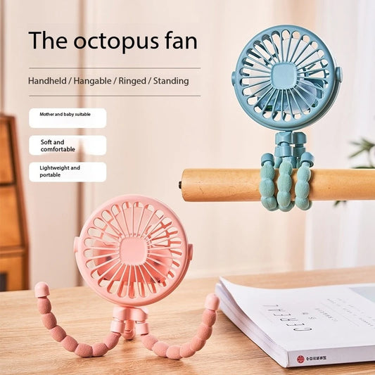 Octopus Mini USB Fan – Clip-On Cool + Night Light for Stroller, Desk & Travel!