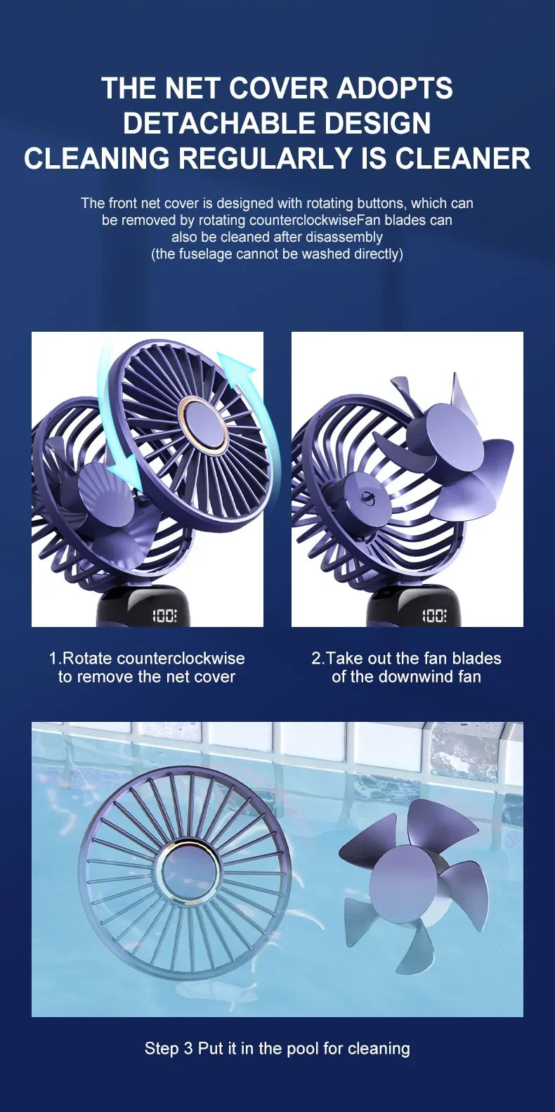 "5-in-1 Foldable Mini Fan | 3000mAh USB Rechargeable • Neck Hanging + Desk Stand + Phone Holder • LED Display • 5 Speeds"
